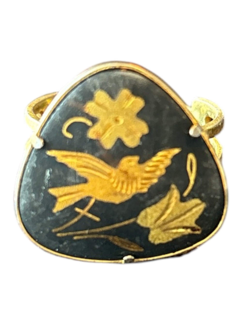 Gold and Black Bird Motif Women's Adjustable Ring